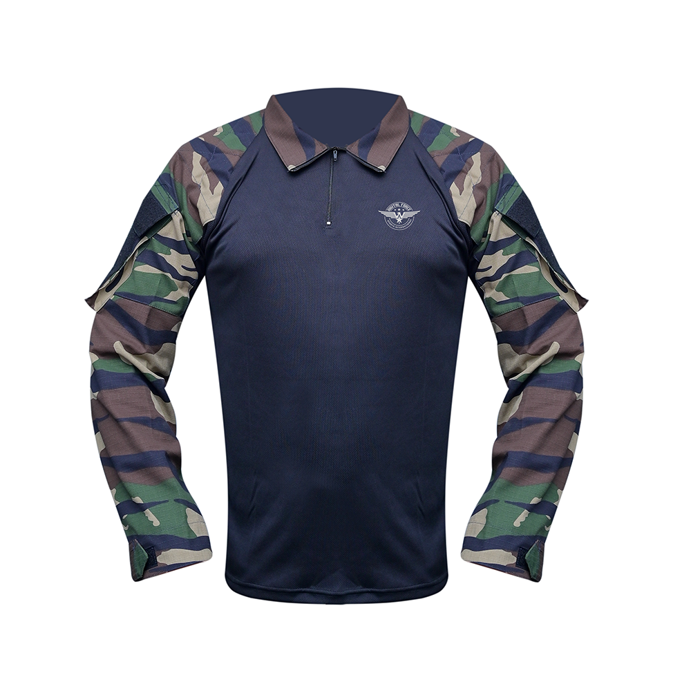 Military Combat Long Sleeve Zip T-Shirts Black / Green