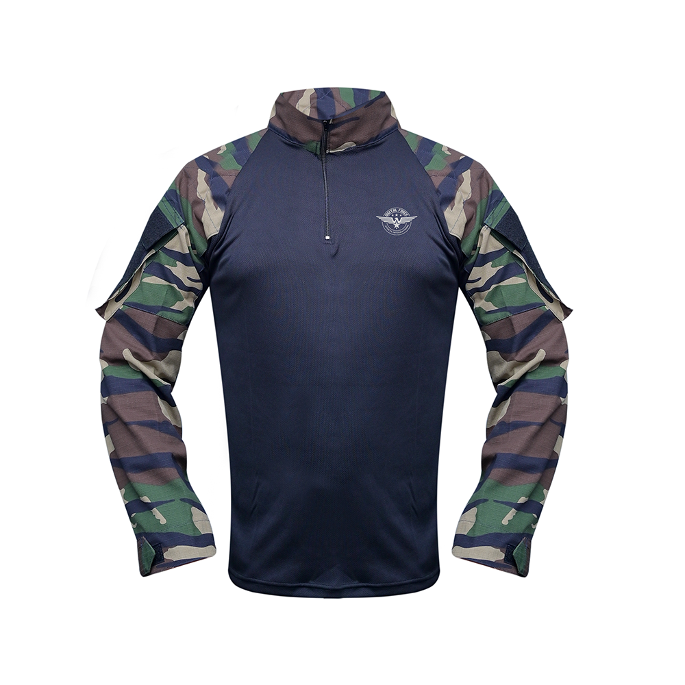 Military Combat Long Sleeve Zip T-Shirts Black / Green