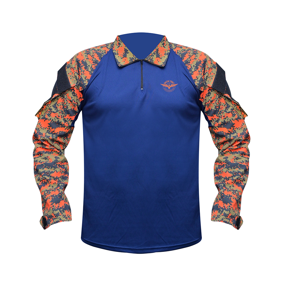 Military Combat Long Sleeve Zip T-Shirts Blue / Oring