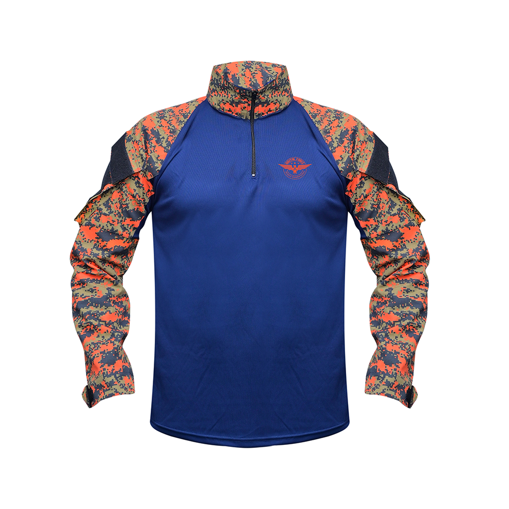 Military Combat Long Sleeve Zip T-Shirts Blue / Oring